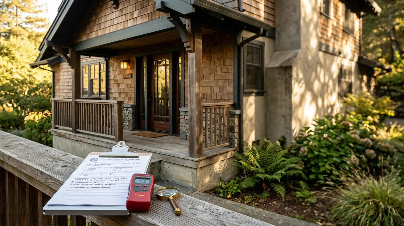 Home inspector examining attic insulation and structural damage in Sonoma County